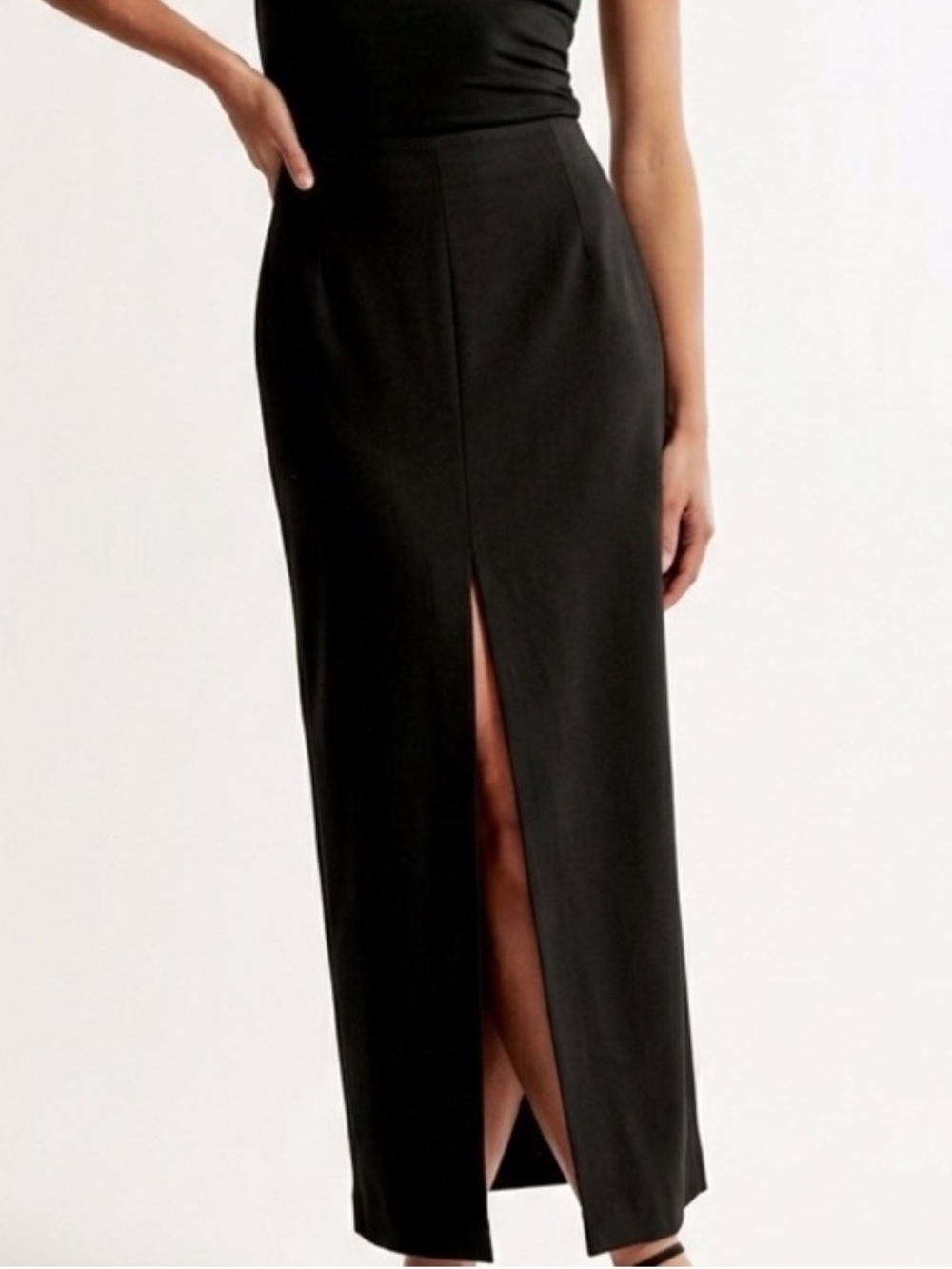 Abercrombie & Fitch Women L Black Mid Rise Front Slit Pencil Maxi Skirt NWOT